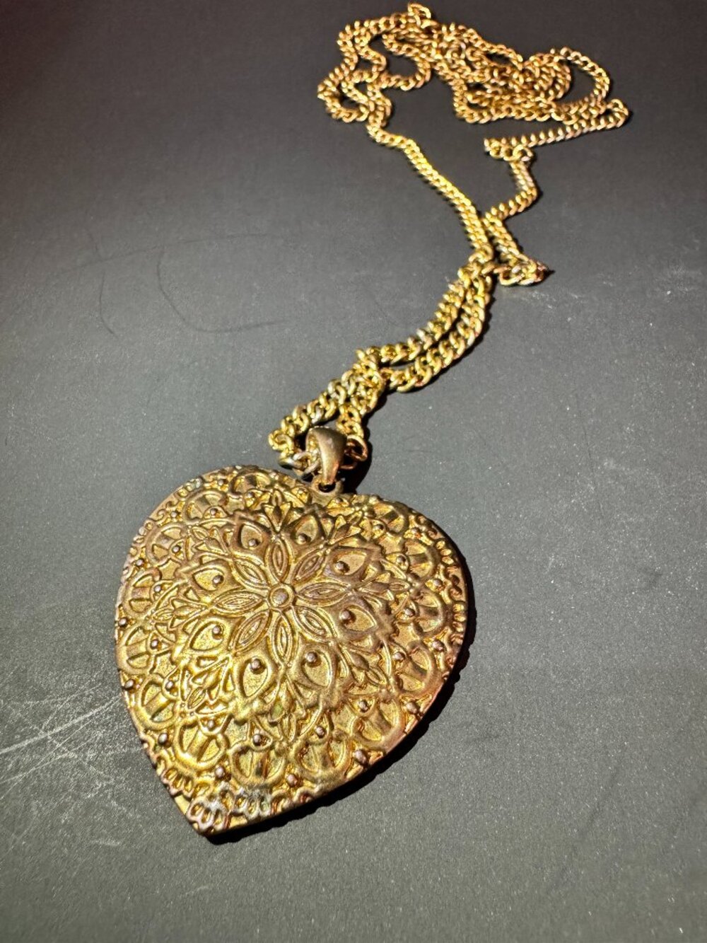 Vintage Gold-Tone Heart Pendant Necklace